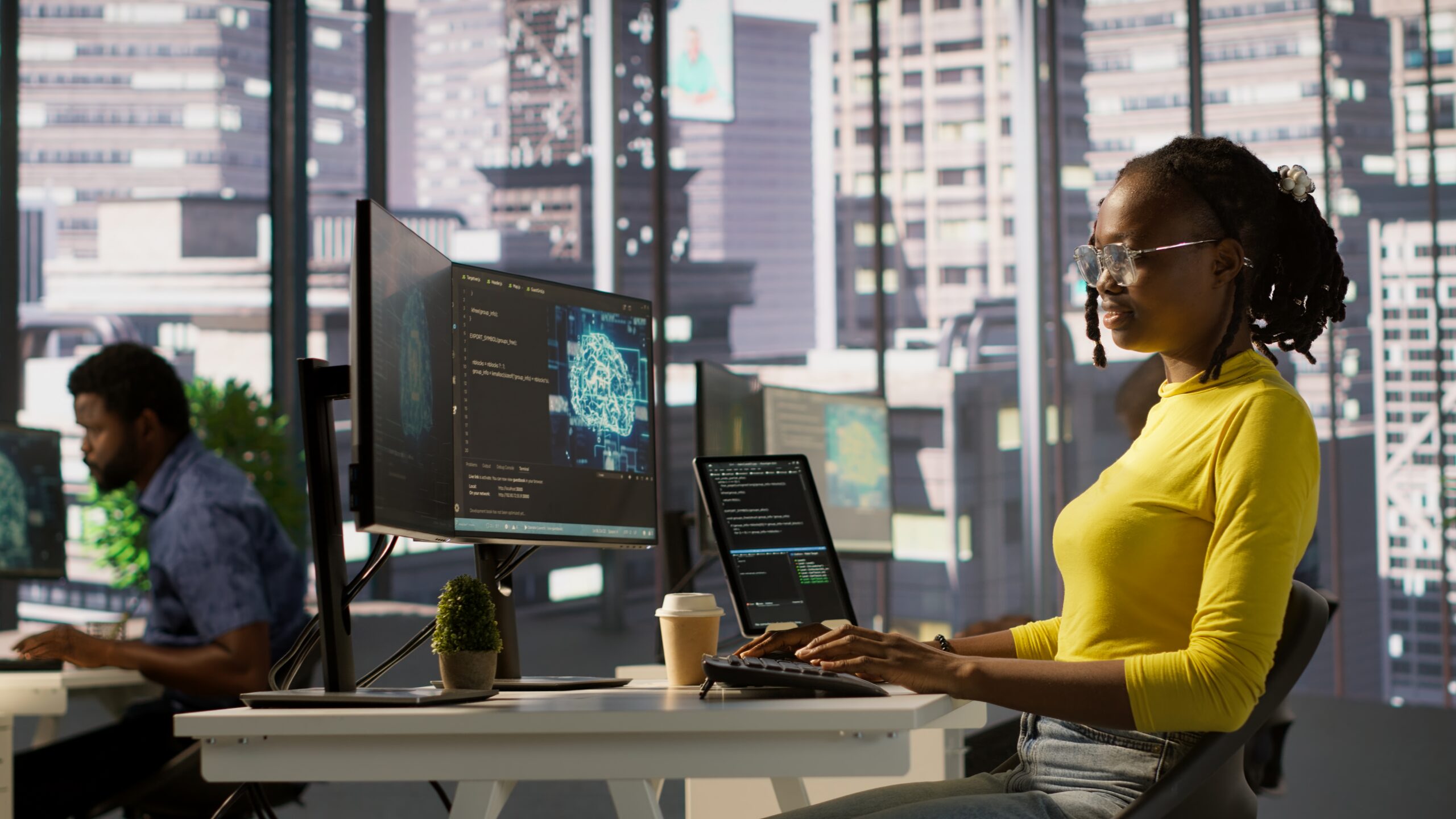 woman debugging and optimizing code using ai